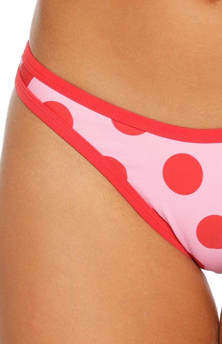 Roma Pink and Red Polka Dot Contrast Bind Bikini Bottoms Image