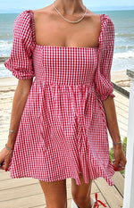 Rubi Red Gingham Babydoll Mini Dress Image