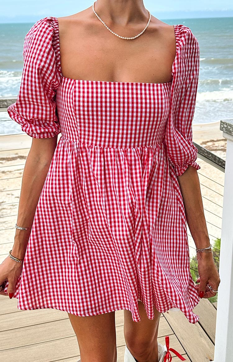 Rubi Red Gingham Babydoll Mini Dress Image