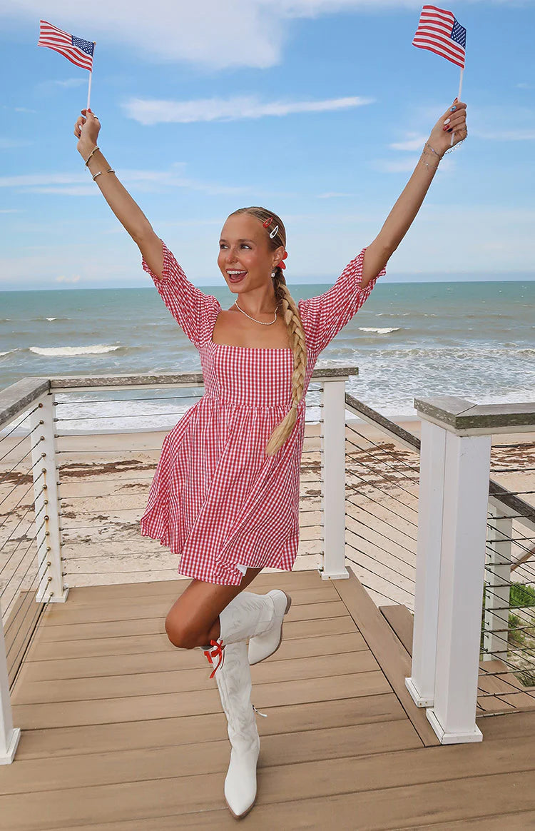 Rubi Red Gingham Babydoll Mini Dress Image