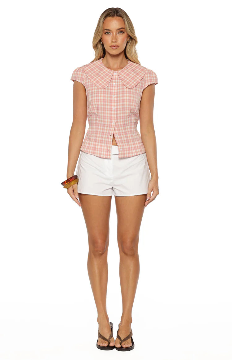 Rumi Pink Plaid Peter Pan Collar Top Image