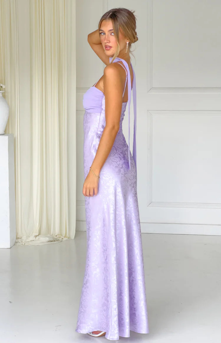 Ruthie Lilac Floral Satin Scarf Maxi Dress Image