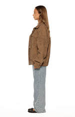 Sapna Brown Oversized Funnel Neck Suedette Jacket - PRE ORDER Image