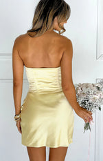 Sasha Yellow Ruched Twist Satin Mini Dress Image