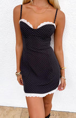 Seaton Black Polka Dot Mini Dress Image
