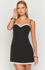 Seaton Black Polka Dot Mini Dress Image