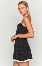 Seaton Black Polka Dot Mini Dress Image