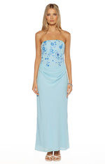 Serenity Blue Strapless Beaded Party Maxi Dress Image
