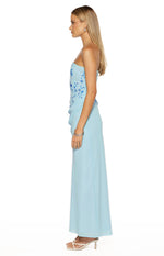 Serenity Blue Strapless Beaded Party Maxi Dress Image