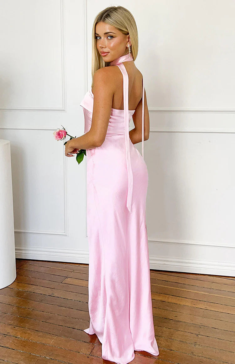Shaelynn Pink Scarf Satin Strapless Maxi Dress Image