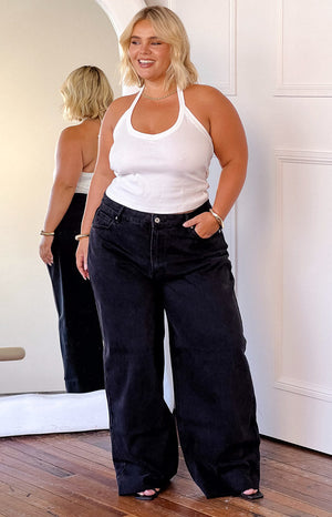 She's Yours Black Wide Leg Boyfriend Jeans