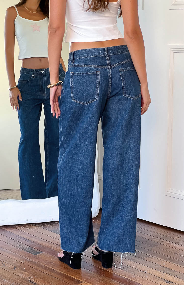 She's Yours Mid Wash Denim Wide Leg Boyfriend Jeans Image