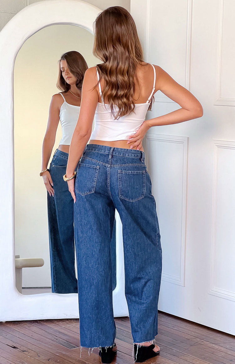 She's Yours Mid Wash Denim Wide Leg Boyfriend Jeans Image
