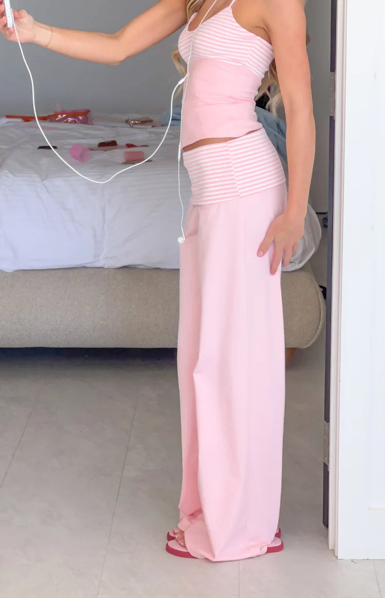 Sia Light Pink Stripe Foldover Jersey Pants Image