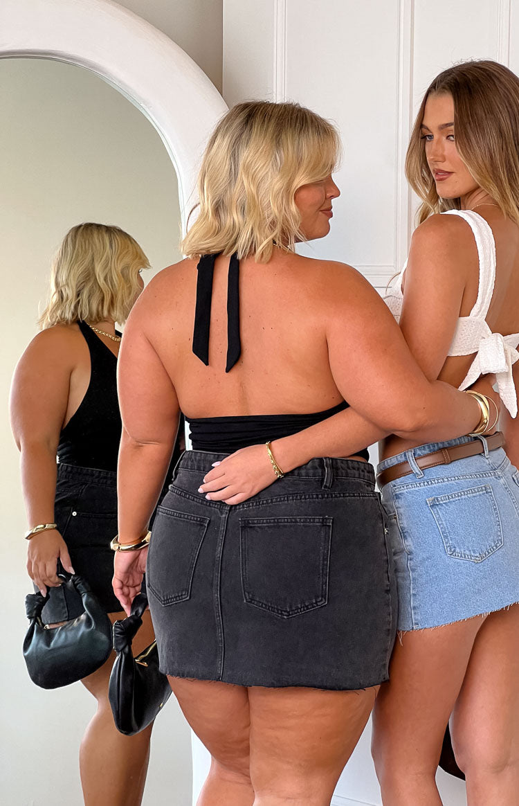 Siletto Black Denim Low Rise Mini Skirt Image