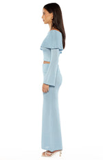 Simona Blue Long Sleeve Off Shoulder Knit Top Image