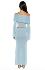 Simona Blue Long Sleeve Off Shoulder Knit Top Image