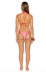 Sofie Pink and Red Polka Dot Contrast Bind Triangle Bikini Top Image