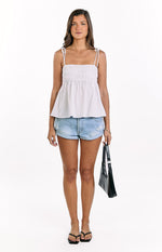 Solei White Ruched Tie Strap Top Image