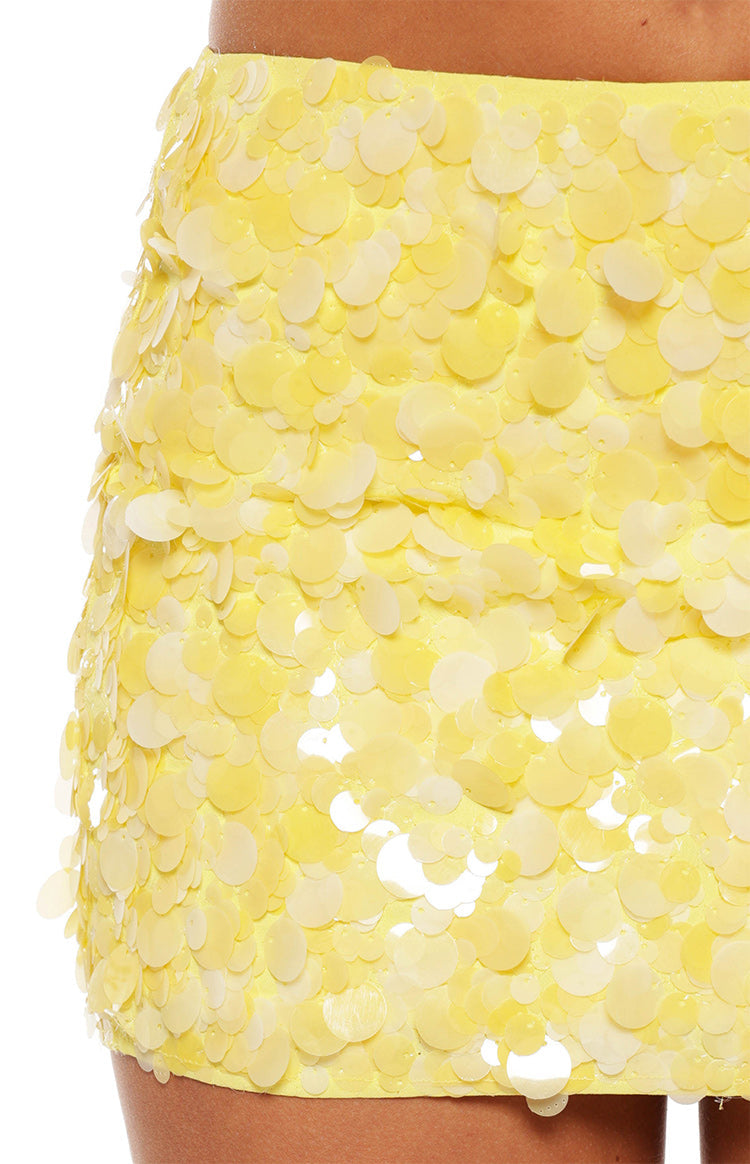 Spritz Yellow Sequin Party Mini Skirt Image