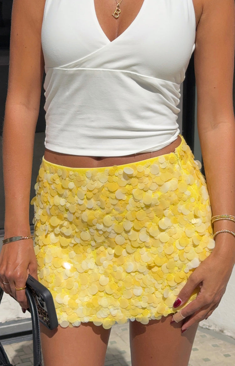 Spritz Yellow Sequin Party Mini Skirt Image