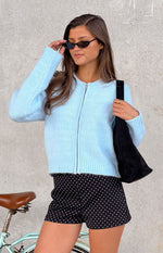 Stacey Light Blue Zip Knit Cardigan Image