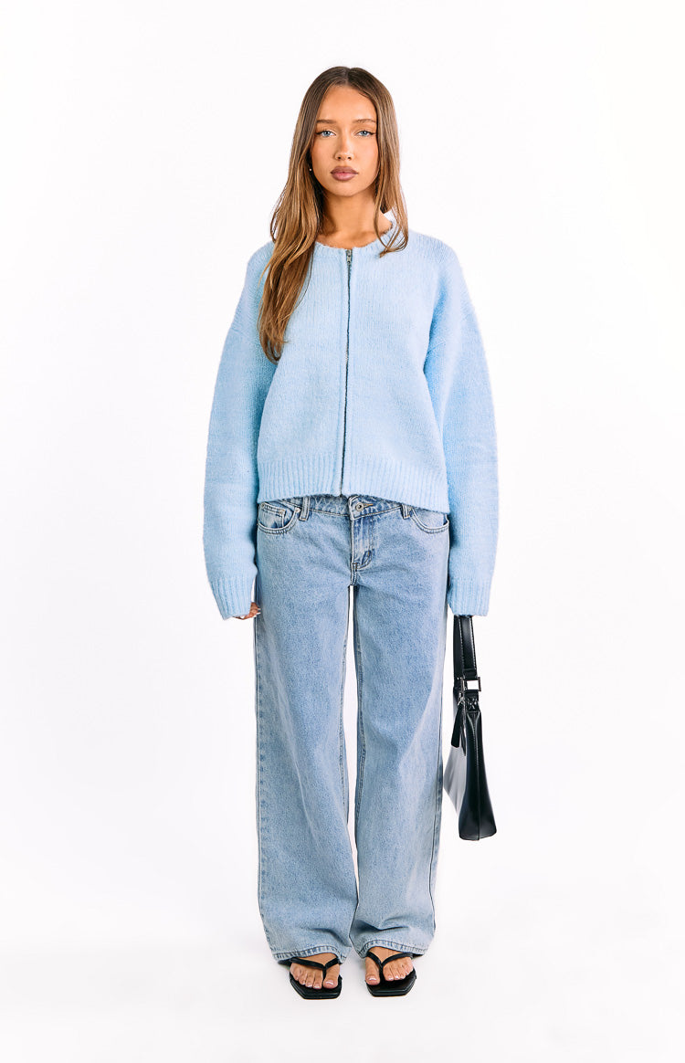 Stacey Light Blue Zip Knit Cardigan Image