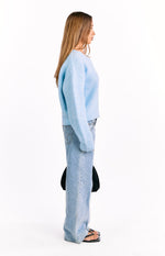 Stacey Light Blue Zip Knit Cardigan Image