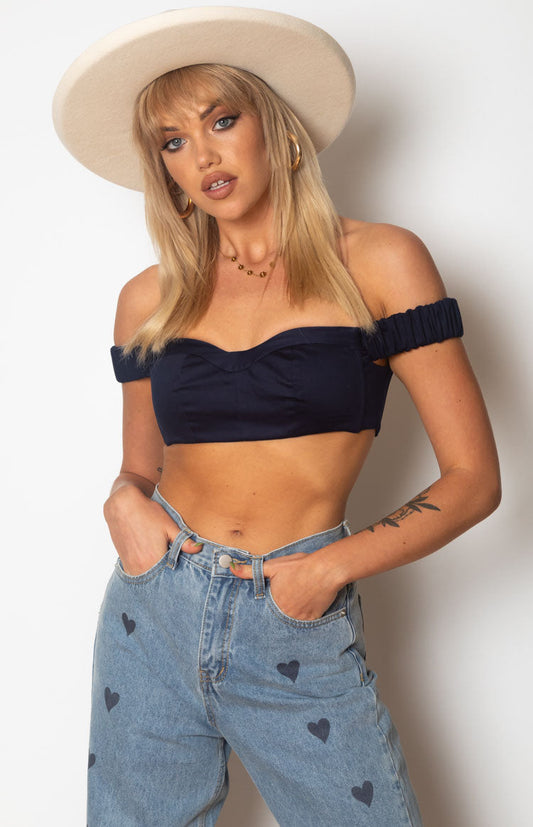 Susie Off The Shoulder Crop Top Midnight