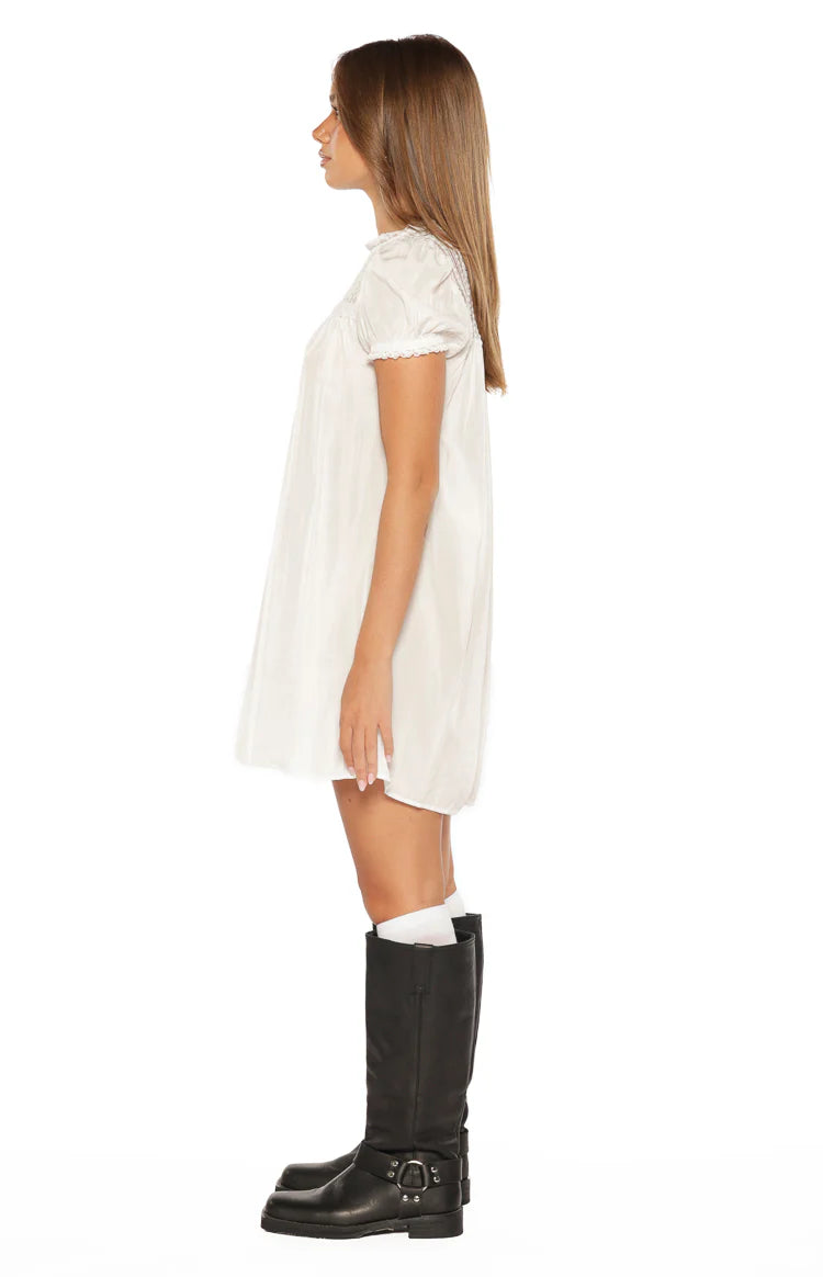 Taste White Sheer Lace Detail Mini Dress Image