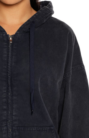 Tate Washed Navy Oversized Hooded Jacket