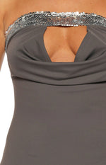 Theo Grey Cowl Neck Sequin Trim Mini Dress Image