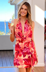 Trixie Yellow Orchid Cowl Neck Mini Dress Image