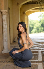 Tsuki Grey Stud Detail Cowl Neck Maxi Dress Image