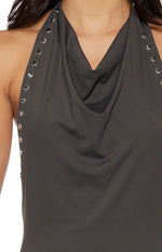 Tsuki Grey Stud Detail Cowl Neck Maxi Dress Image