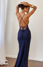 Tula Navy Lace Ruched Waist Maxi Dress Image