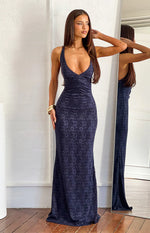 Tula Navy Lace Ruched Waist Maxi Dress Image