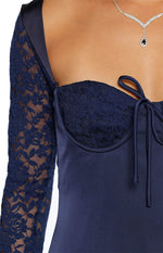 Verity Navy Lace Long SLeeve Mini Dress Image