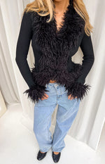 Violetta Black Fur Trim Knit Cardigan - PRE ORDER Image