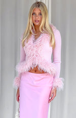Violetta Pink Fur Trim Knit Cardigan Image