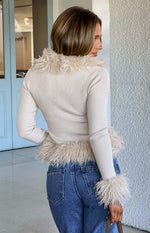 Violetta Beige Fur Trim Knit Cardigan - PRE ORDER Image