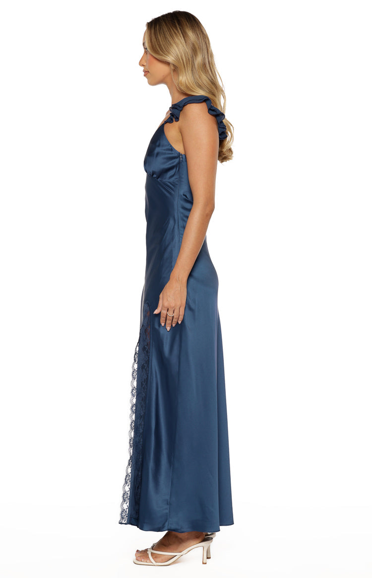 Wendy Navy Satin Maxi Dress Image