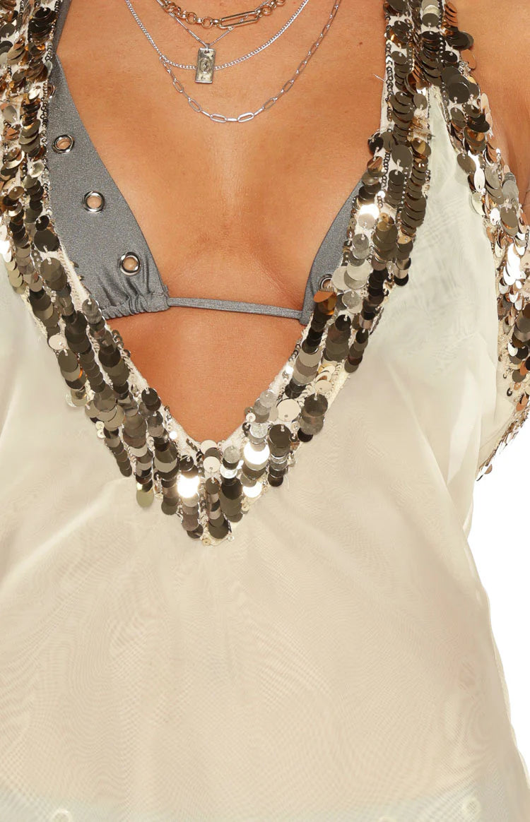 Westgate White Sequin Trim Mini Dress Image