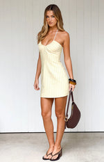Wiley Yellow Stripe Halter Neck Mini Dress Image