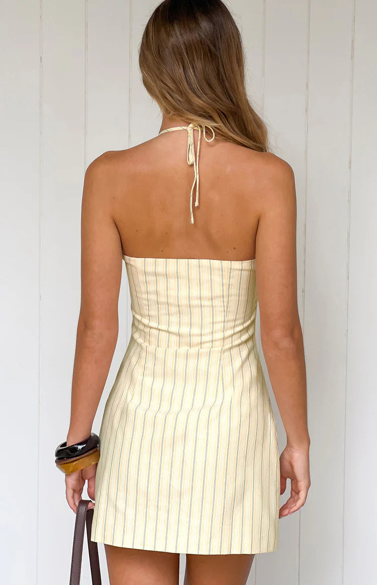 Wiley Yellow Stripe Halter Neck Mini Dress Image
