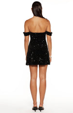 Zoella Black Velvet Sequin Off The Shoulder Mini Dress Image