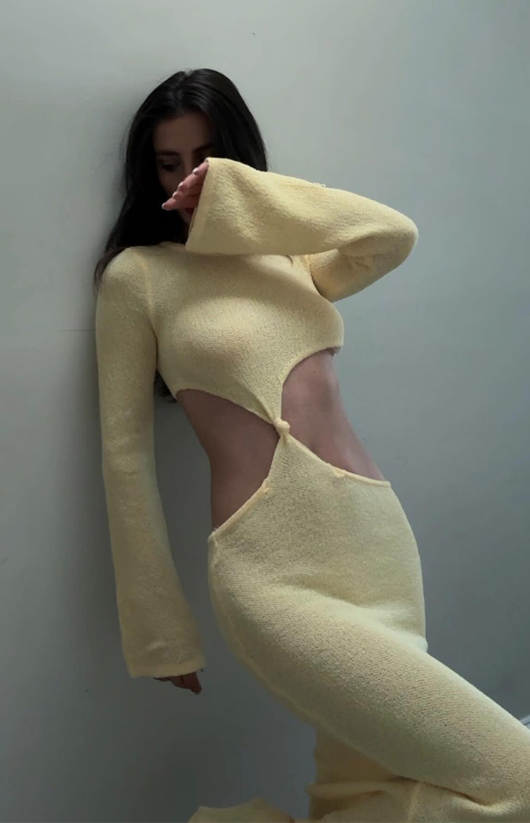 Arya Yellow Long Sleeve Knit Maxi Dress Image