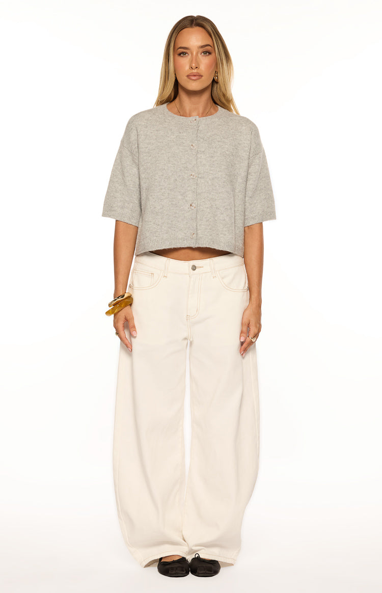 Aurelia Light Grey Short Sleeve Cropped Cardigan Image