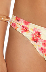 Coraya Yellow and Pink Floral Print Wrap Bikini Bottoms Image
