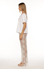 Dani White Sequin Lace Sheer Pants Image